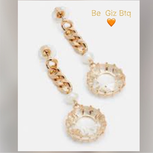 🆕 Authentic Dannijo Sawyer Edgy Gold Chain-Link, Pearls & Crystals Loop Earrings